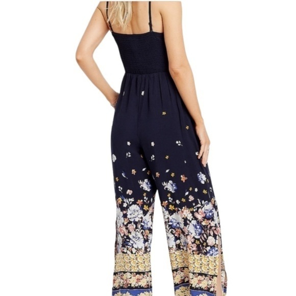 Maurices Plus Size Navy Floral Strapless Smocked Jumpsuit - Picture 3 of 3